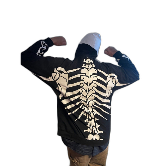 LRG Dead Serious Zip Up Skeleton Hoodie Size Men's XL Black & White Glow in Dark - Picture 2 of 13